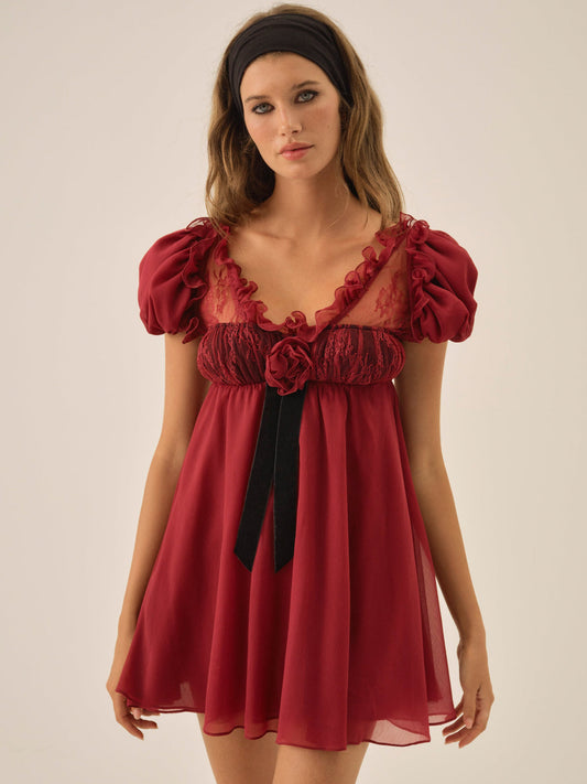 Claudine Chiffon Mini Dress — Oxblood