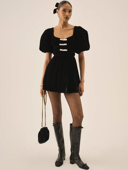 Marta Velvet Mini Dress — Black