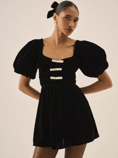 Marta Velvet Mini Dress — Black