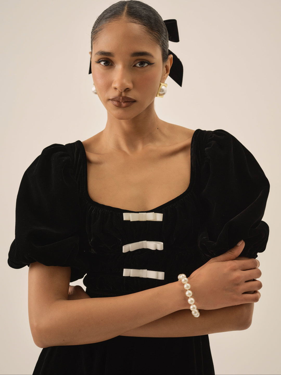 Marta Velvet Mini Dress — Black
