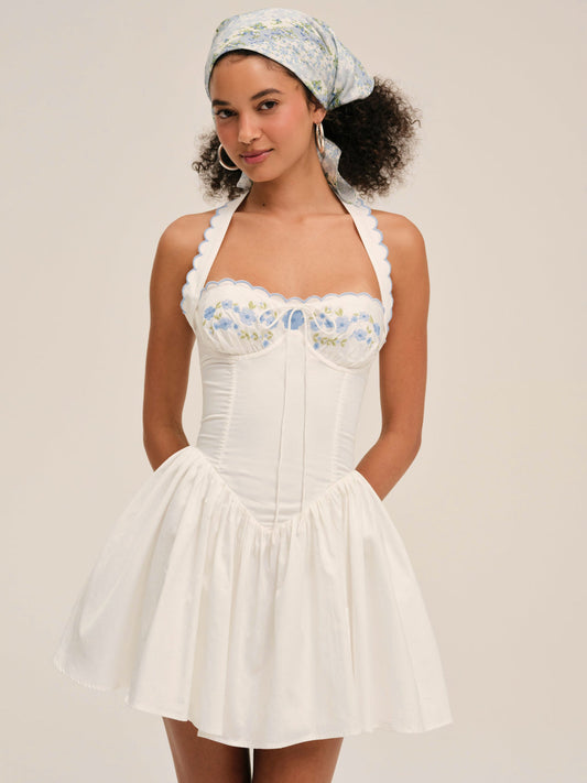 Tea Time Poplin Bustier Mini Dress — White