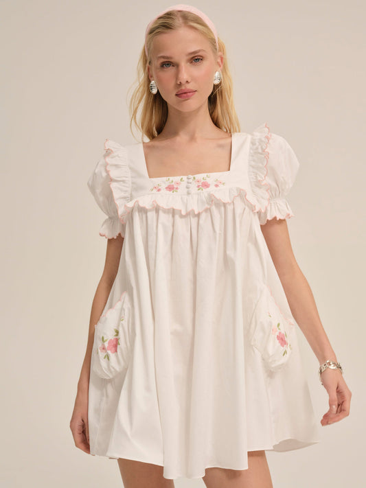 Tea Time Babydoll Dress — White