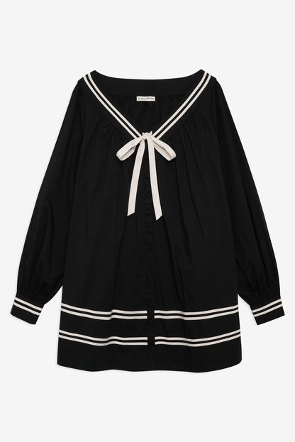 Helena Poplin Long Sleeve Mini Dress — Black