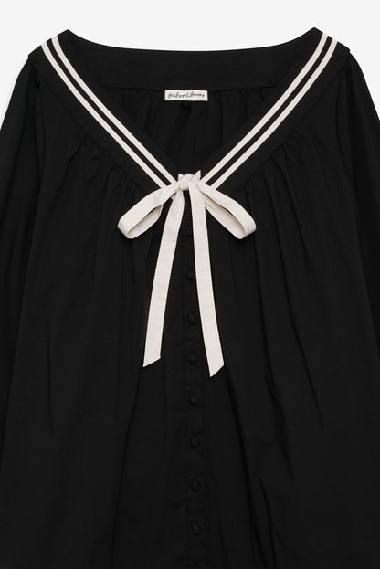 Helena Poplin Long Sleeve Mini Dress — Black