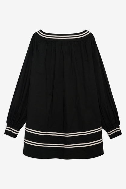 Helena Poplin Long Sleeve Mini Dress — Black