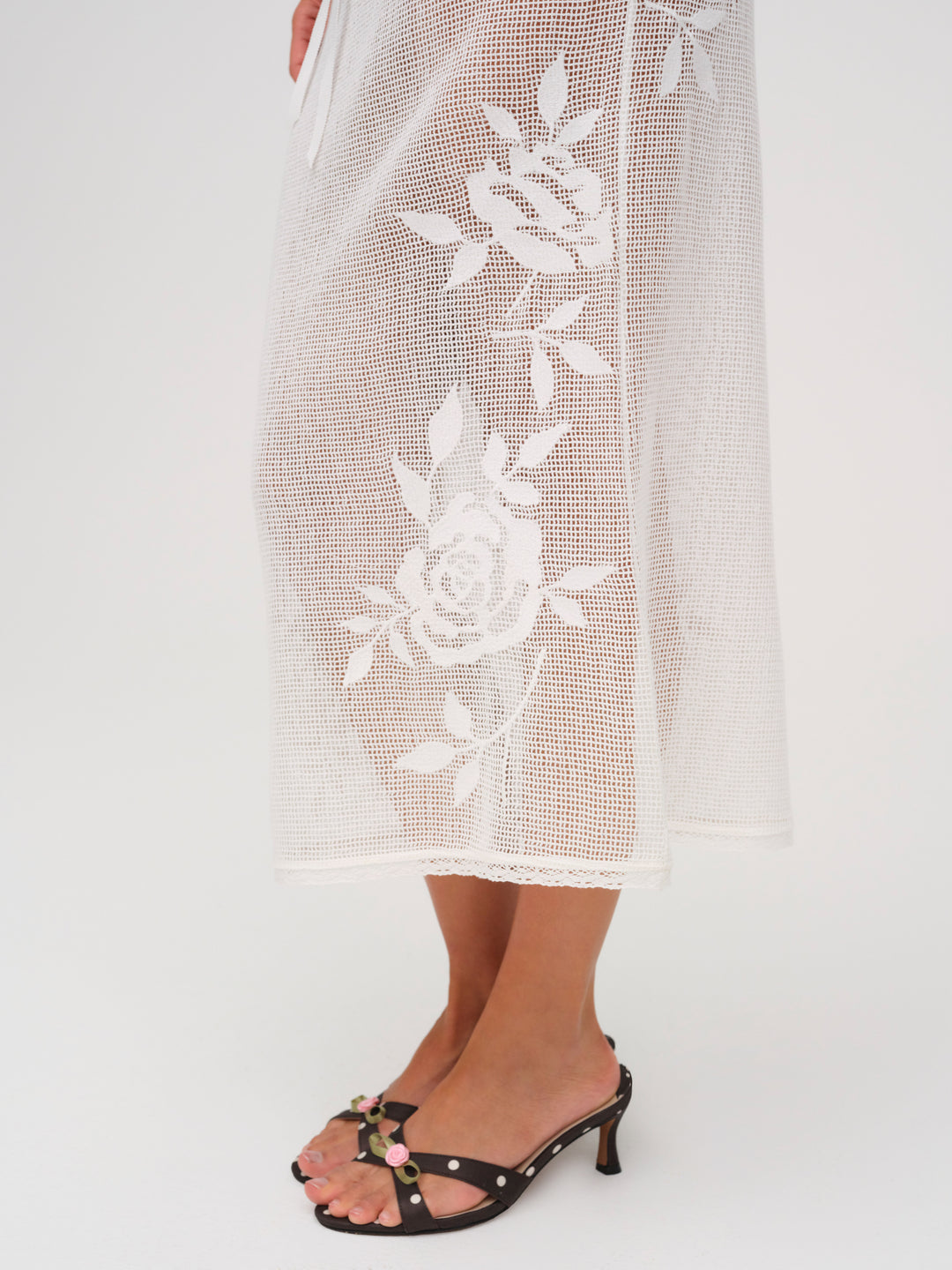 Rose Crochet Midi Skirt — White