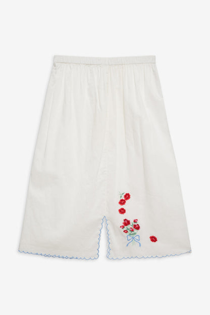 Forget Me Not Embroidery Midi Skirt — White