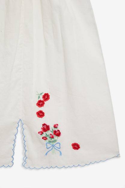 Forget Me Not Embroidery Midi Skirt — White