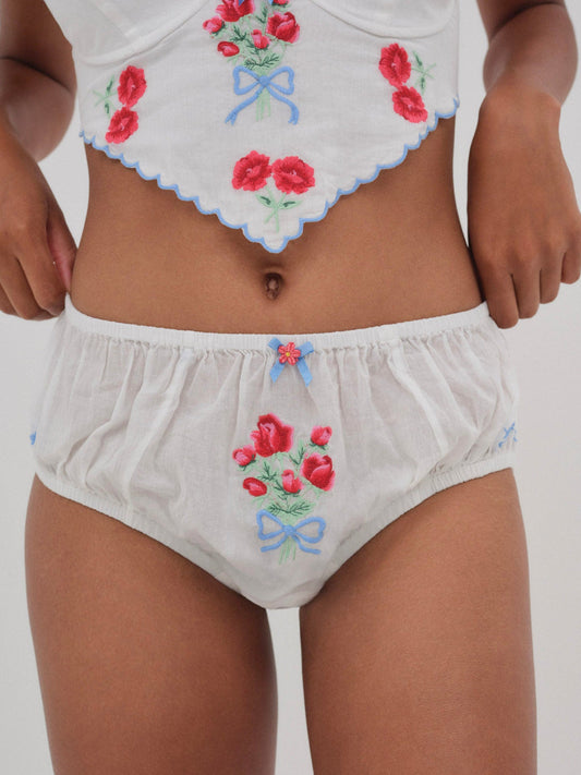 Forget Me Not Embroidery Bloomer Panty — White