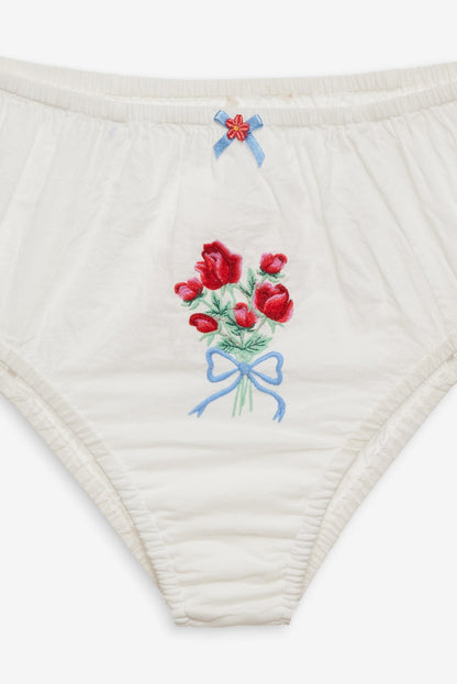 Forget Me Not Embroidery Bloomer Panty — White