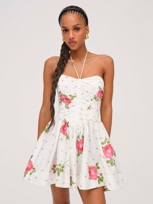 Rosebud Corset Mini Dress — White