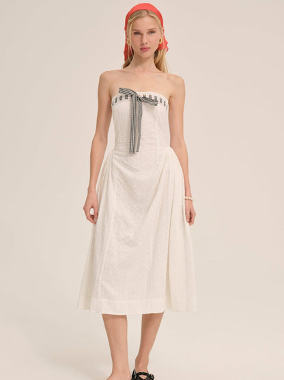 Rosie Ribbon Midi Dress — White