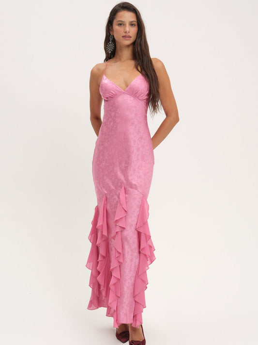 Elea Silk Maxi Dress — Rose