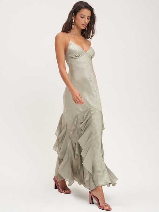 Elea Silk Maxi Dress — Sage