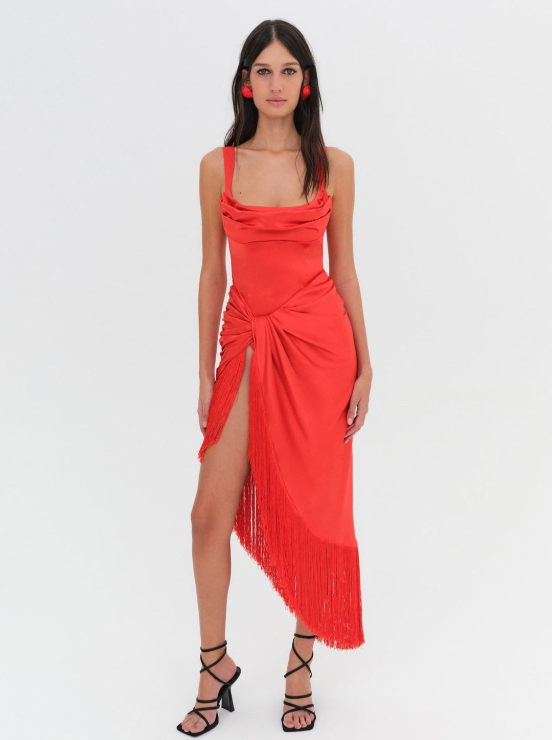 Anisa Fringe Midi Dress — Red