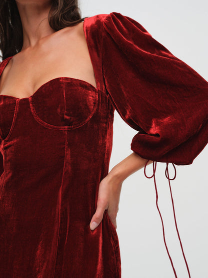 Nadine Velvet Mini Dress — Red