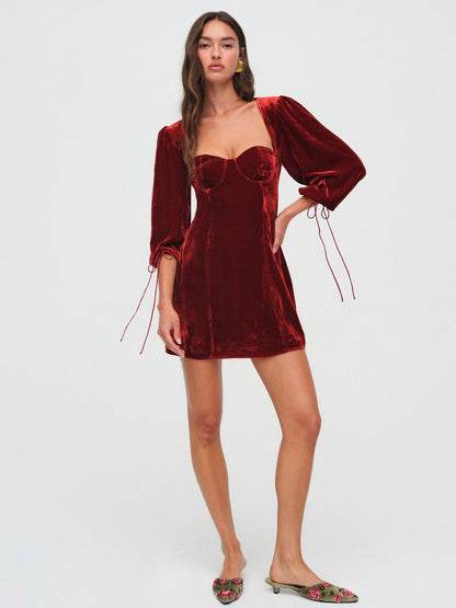 Nadine Velvet Mini Dress — Red
