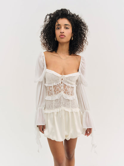 Lea Lace Long Sleeve Mini Dress — Cream