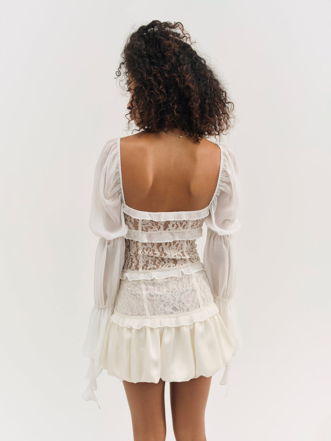 Lea Lace Long Sleeve Mini Dress — Cream