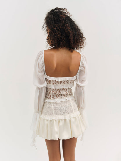 Lea Lace Long Sleeve Mini Dress — Cream