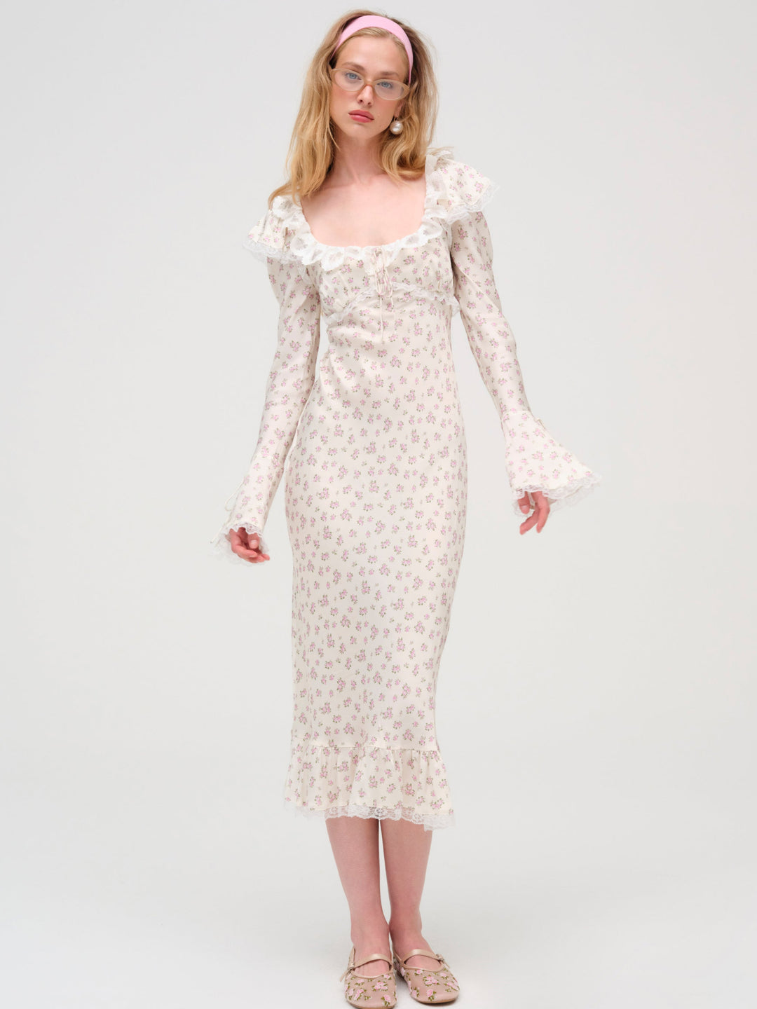 Pastel Fields Midi Dress — Cream
