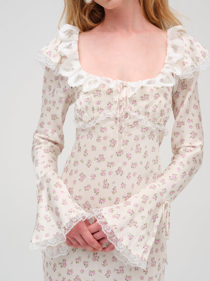 Pastel Fields Midi Dress — Cream