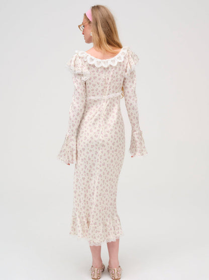 Pastel Fields Midi Dress — Cream