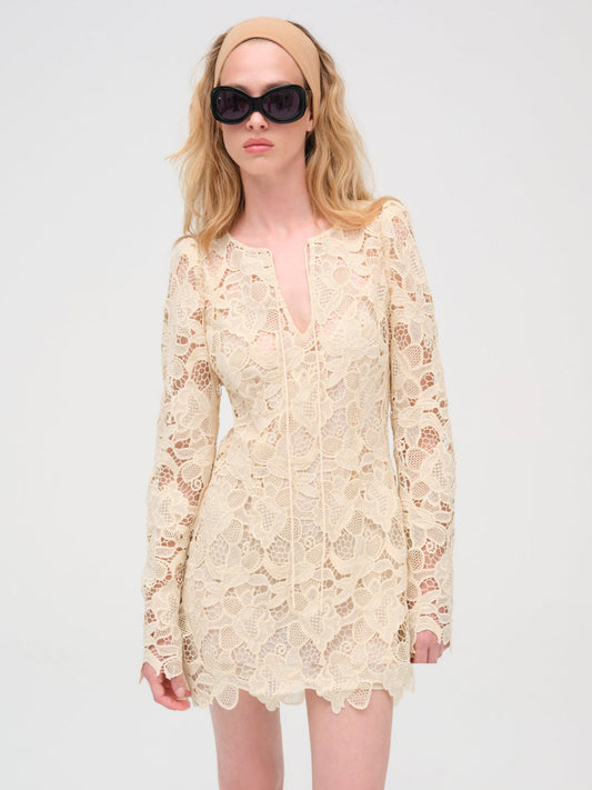 Coco Lace Long Sleeve Mini Dress — Cream