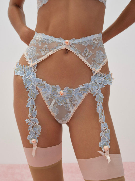 Winter Roses Garter Belt — Blue