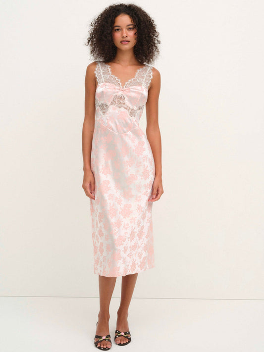 Audrey Jacquard Midi Slip — Peach