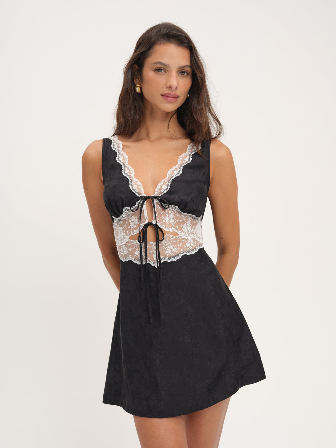 Bluebird Jacquard Mini Slip Dress — Black