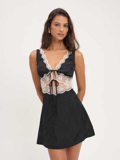 Bluebird Jacquard Mini Slip Dress — Black