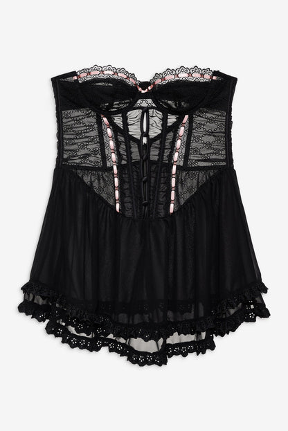 Elena Eyelet Slip Dress — Black