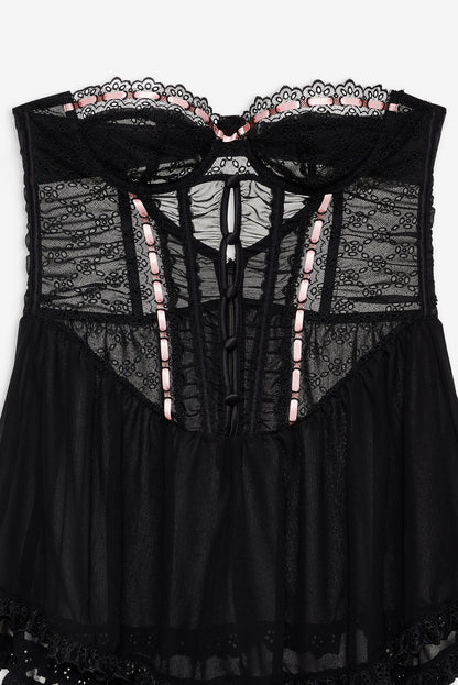 Elena Eyelet Slip Dress — Black