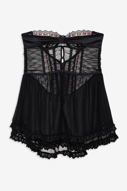 Elena Eyelet Slip Dress — Black