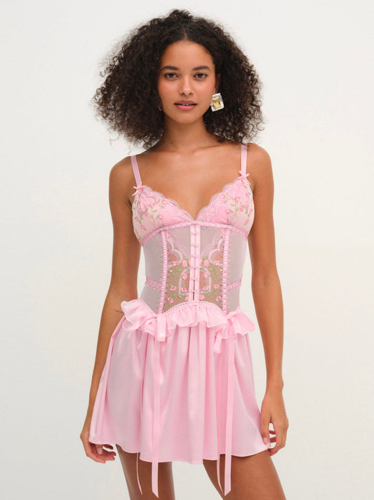 Ily Embroidered Slip Dress — Pink