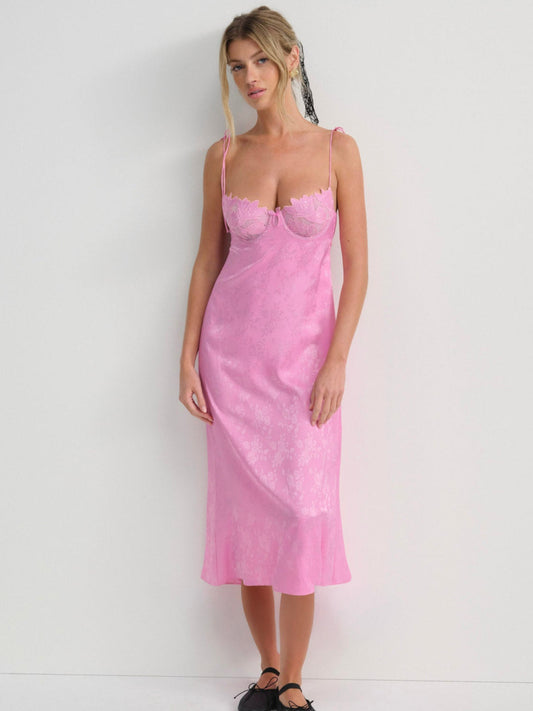 Maye Embroidered Slip Dress — Pink