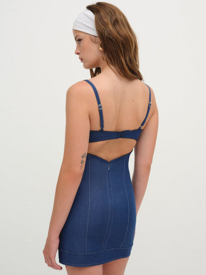 Denim Hearts Slip Dress — Blue