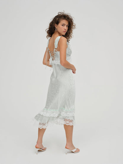 Mint Twist Jacquard Midi Slip Dress — Mint