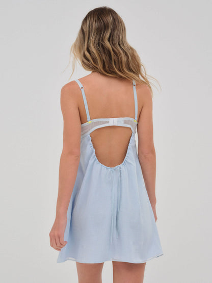 Gingham Rose Slip Dress — Blue
