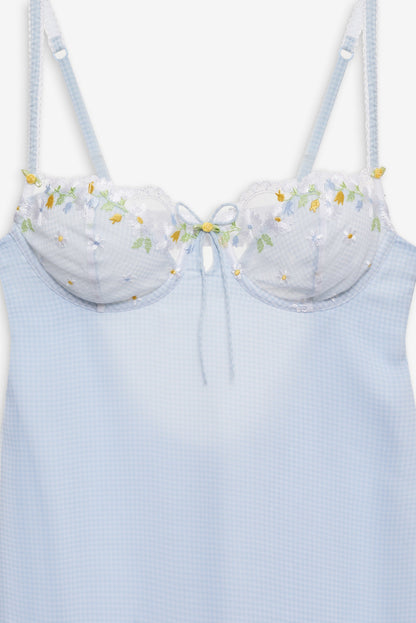 Gingham Rose Slip Dress — Blue