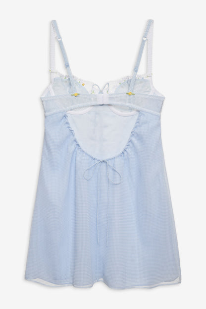 Gingham Rose Slip Dress — Blue