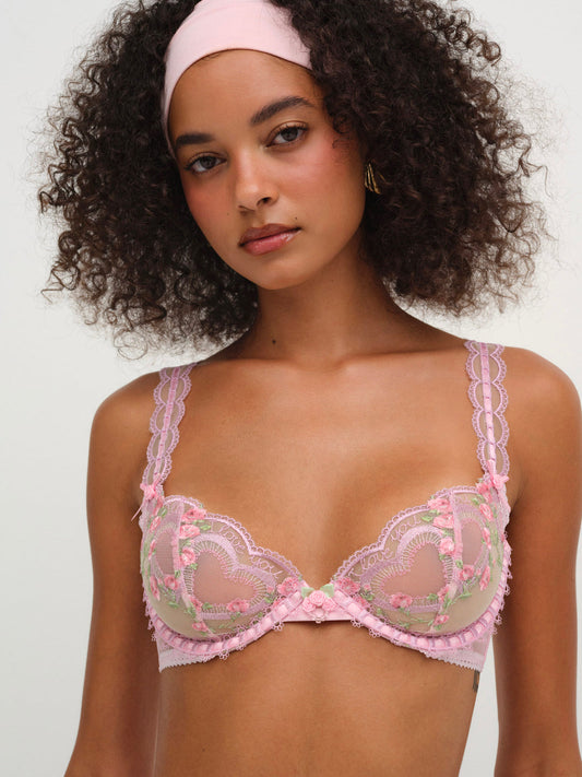Ily Embroidered Underwire Bra — Pink