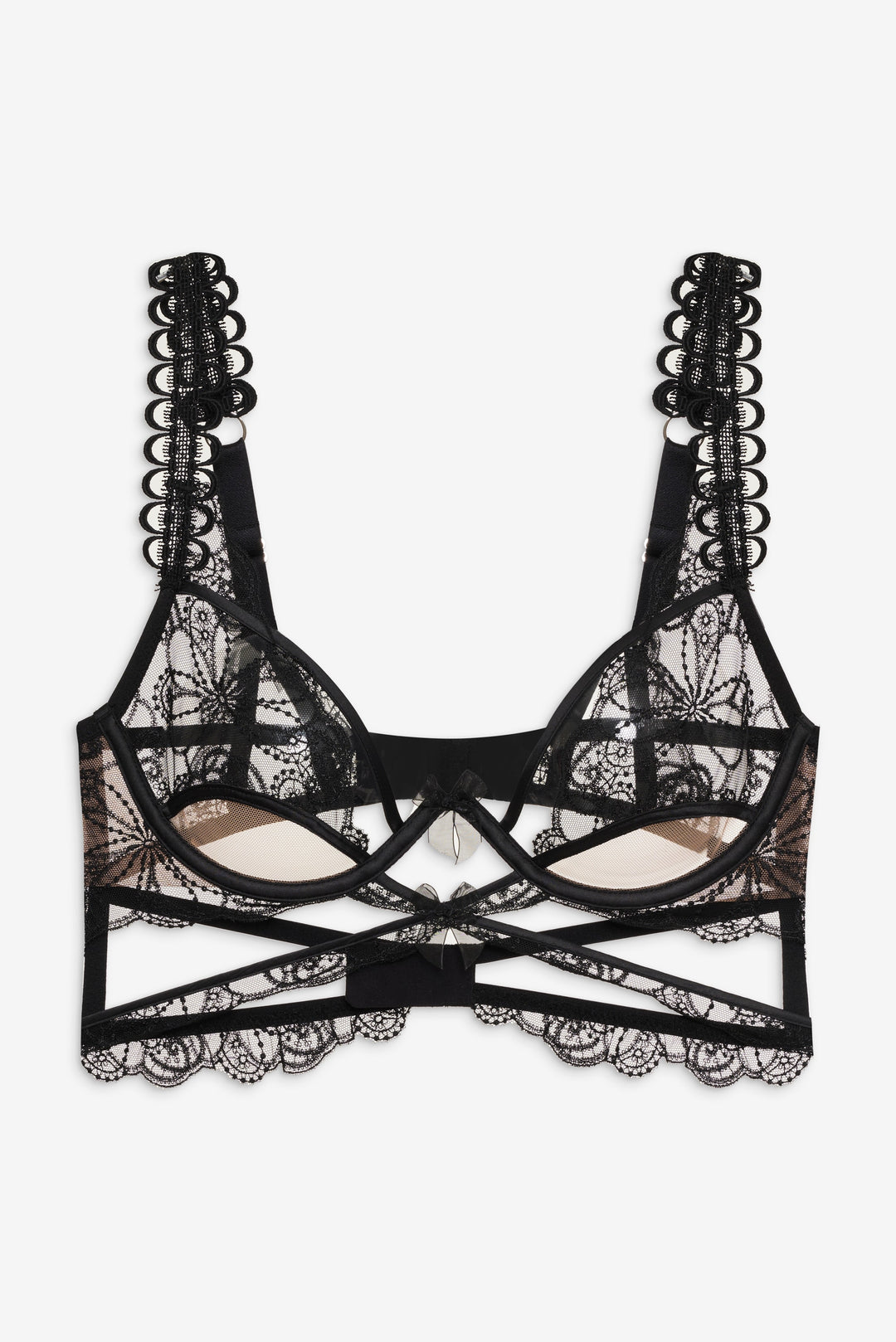 Swirly Floral Embroidered Bra — Noir