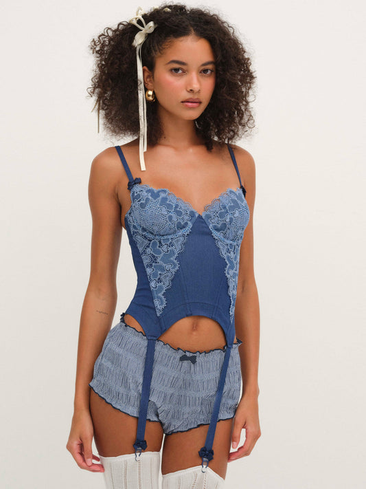 Denim Hearts Bustier — Blue