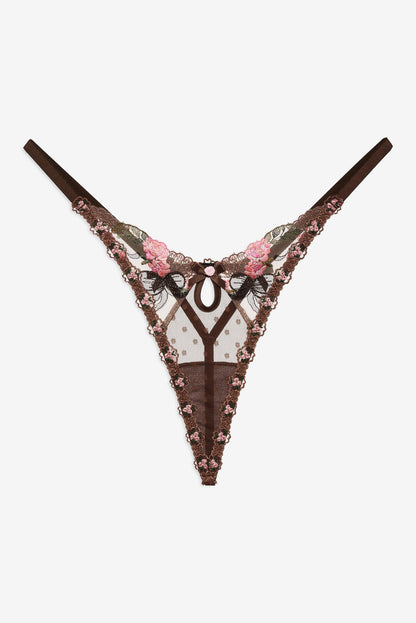 Runaway Bows Thong Panty — Brown