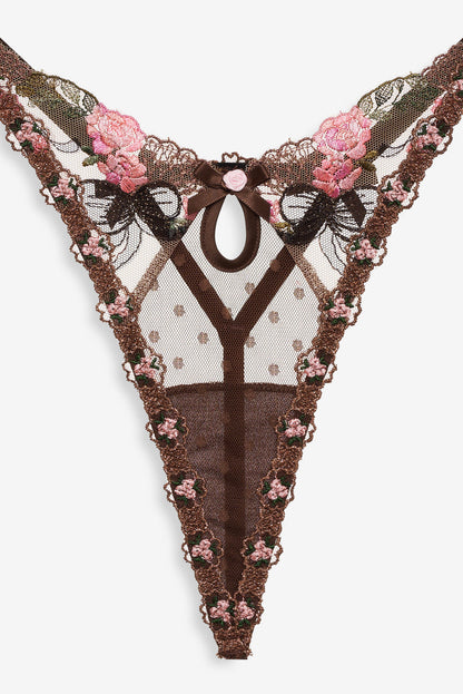 Runaway Bows Thong Panty — Brown
