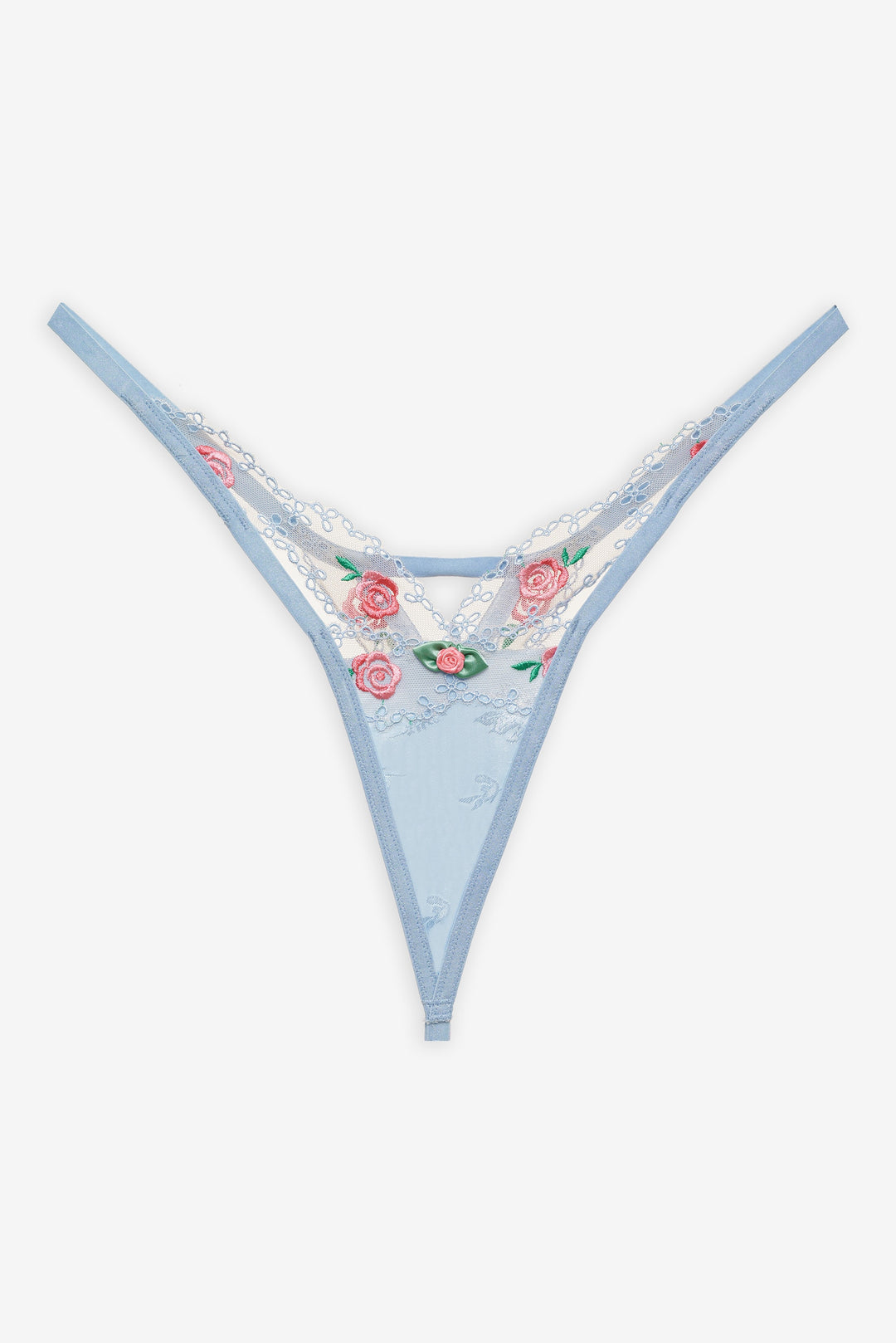 Vintage Rose Eyelet Thong Panty — Blue