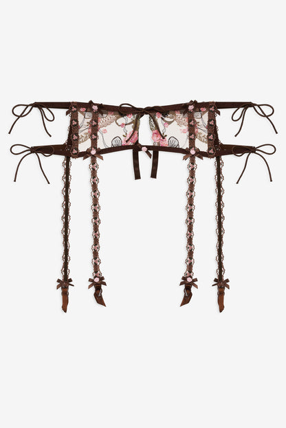 Runaway Bows Garter Belt — Brown