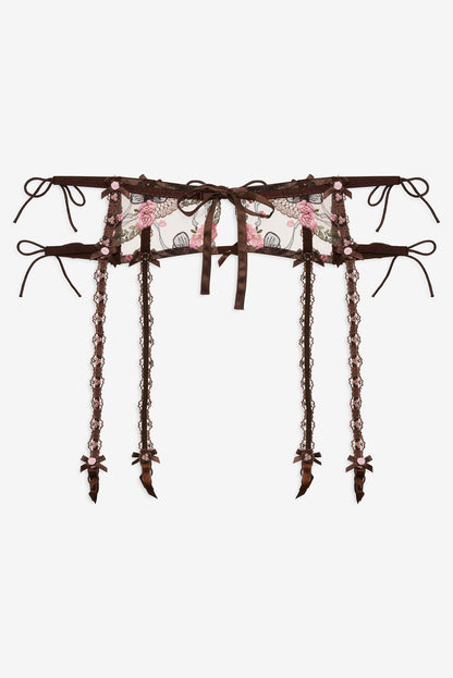 Runaway Bows Garter Belt — Brown